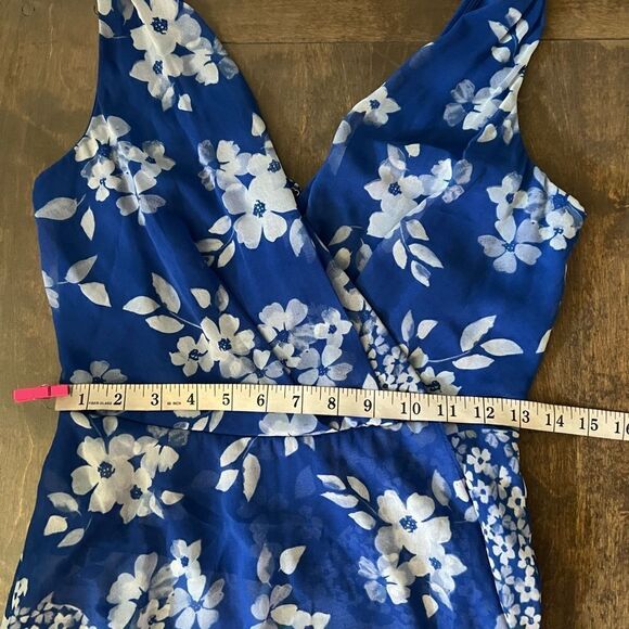 Dkny Women's Blue Mixed Floral Jersey Chiffon V-Neck Midi Wrap Dress Sz-2 - Picture 11 of 13